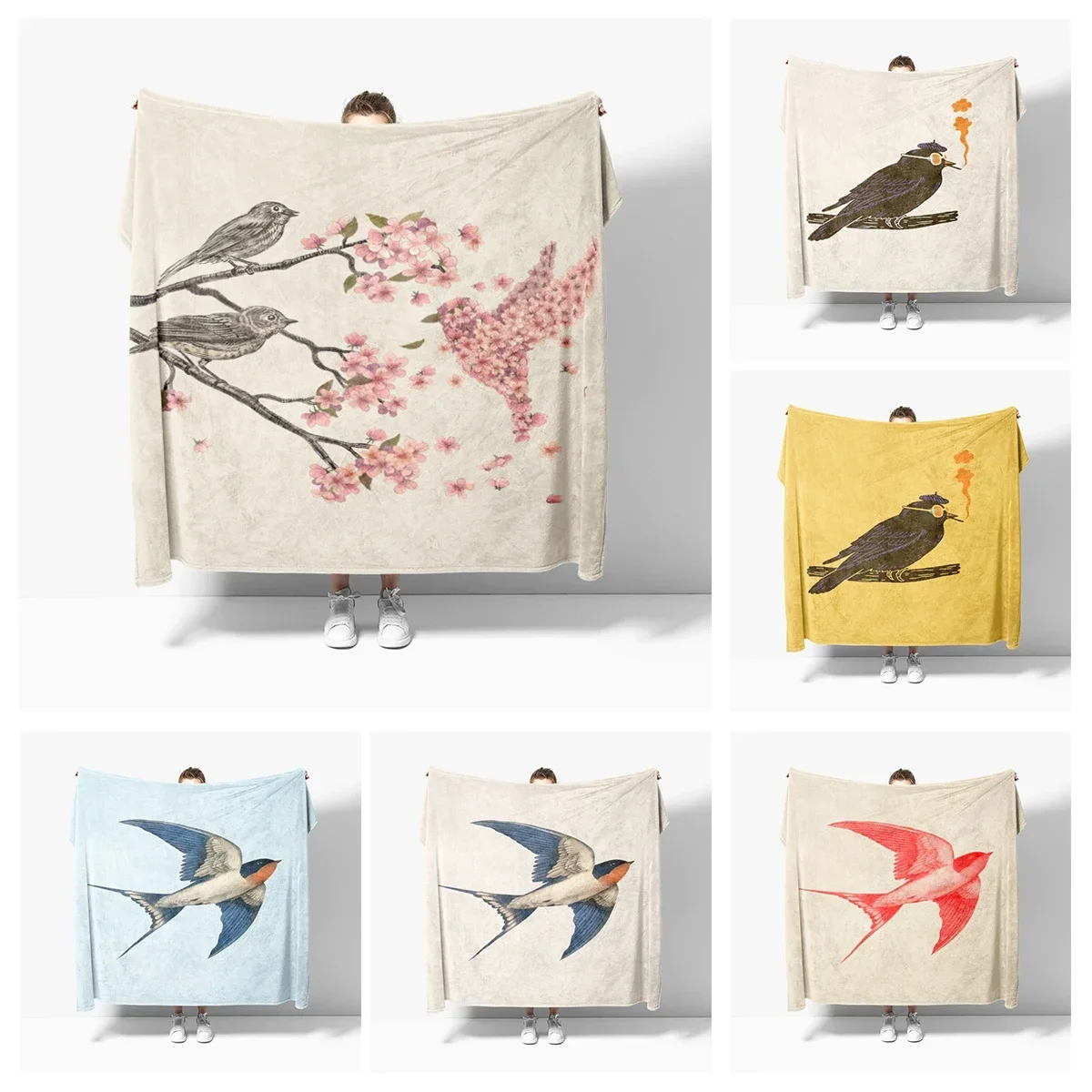 Плюшевое покрывало для дивана с принтом Мяу и птиц мягкое пушистое одеяло сна