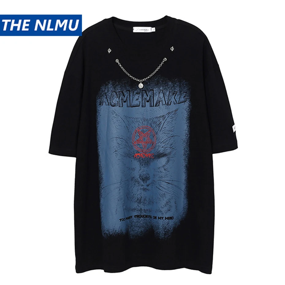 

Men Streetwear T-shirt Oversized Harajuku Cat Printed Hip Hop T Shirt 2022 Summer New Short Sleeve Cotton Top Tee Loose Tshirt
