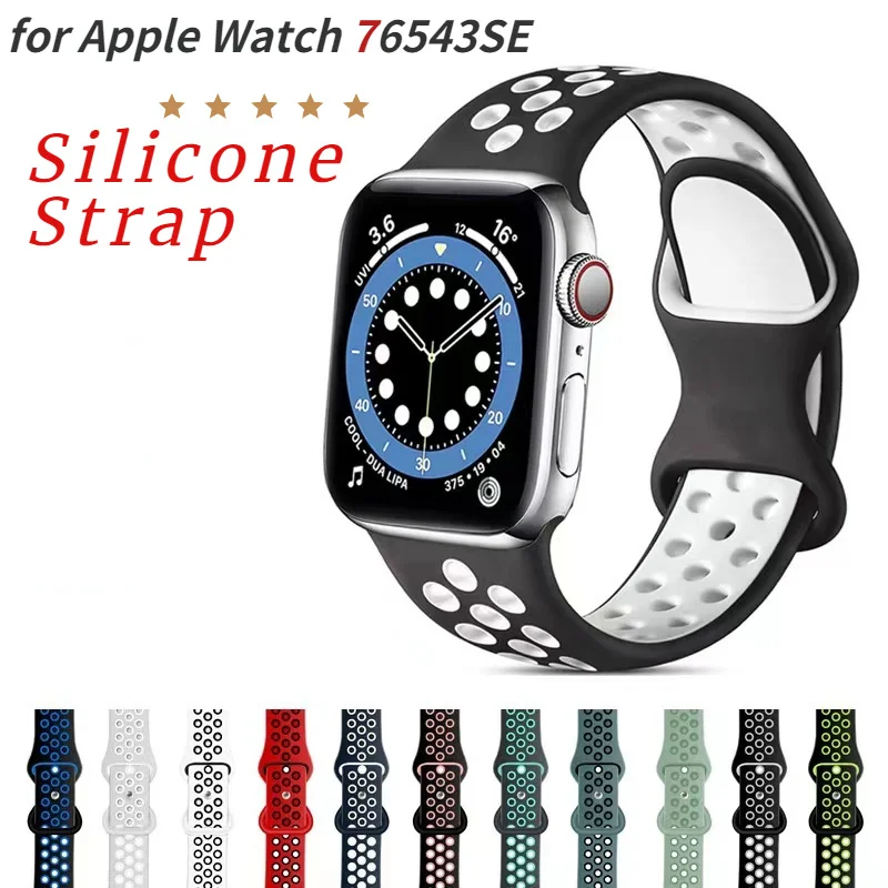 

Silicone Strap For Apple Watch UItra 8 7 45mm 41mm Breathable Two-tone Bracelet Wristband For iWatch 6 5 4 3 SE 44mm 42mm 40mm