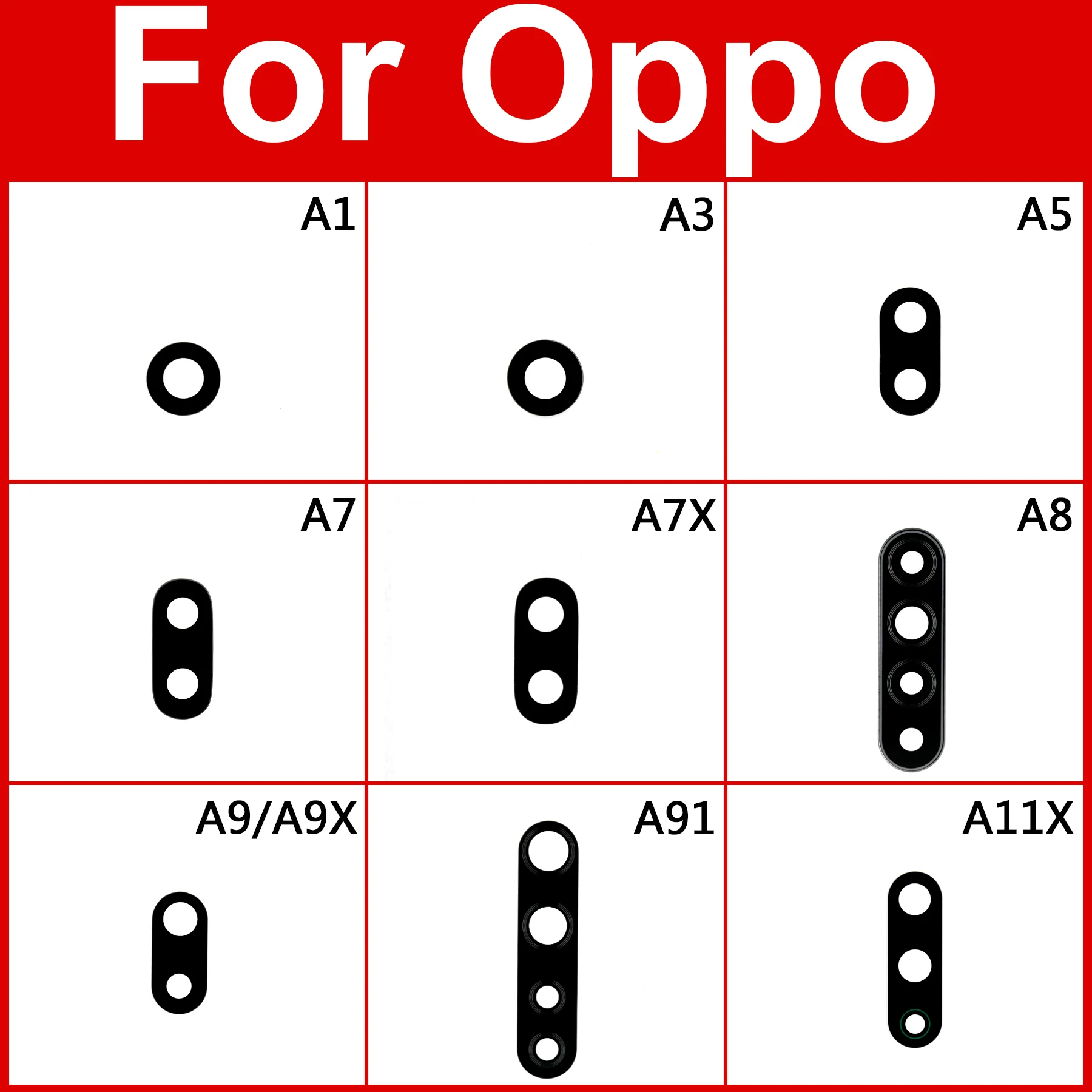 Стеклянный объектив задней камеры для OPPO A1 A3 A5 A7 A8 A9 A11 A11S A11X A12 A91 K3 K5 K7X A1K AX5