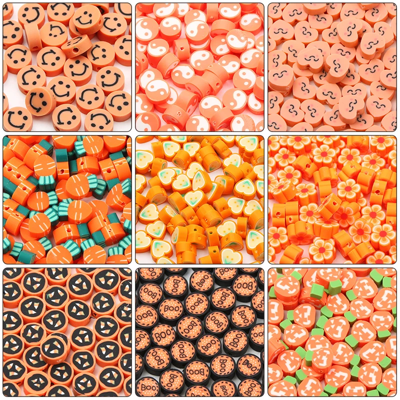 

Orange Clay Beads 20pcs Heart Tai Chi Pumpkin Carrot Fish Pattern Polymer Clay Spacer Beads For Jewelry Making DIY Accesssories