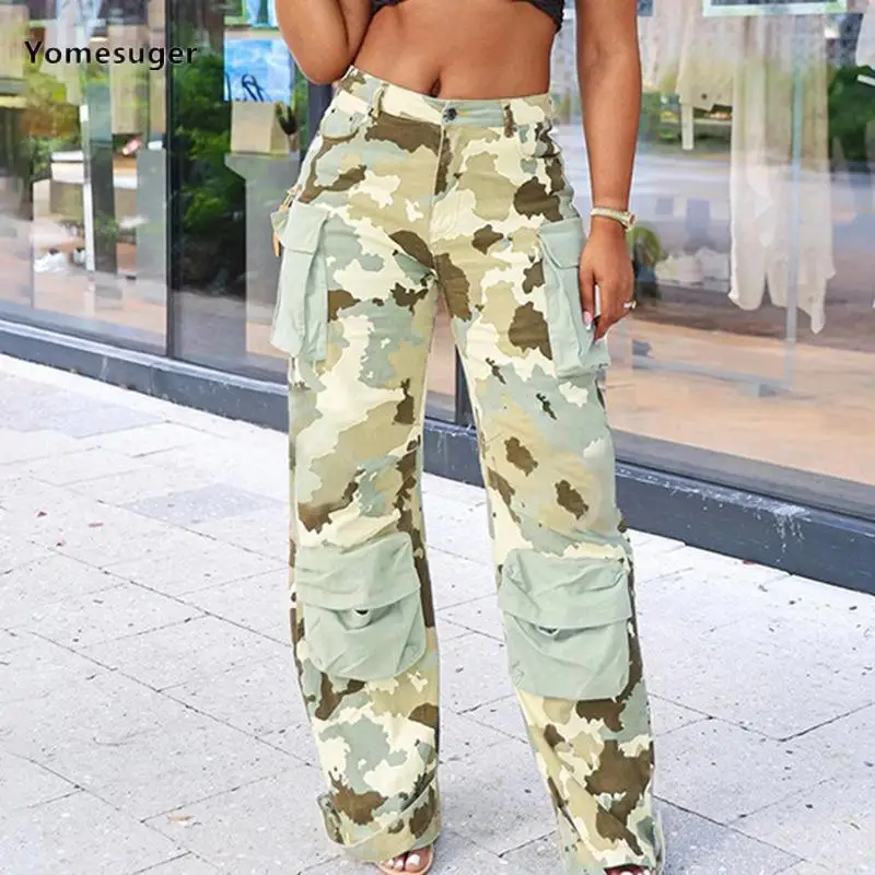 

Модные камуфляжные женские брюки-карго Yomesuger с несколькими карманами, хипстерские прямые брюки с низкой талией и широкими штанинами, осень 2023, уличная одежда