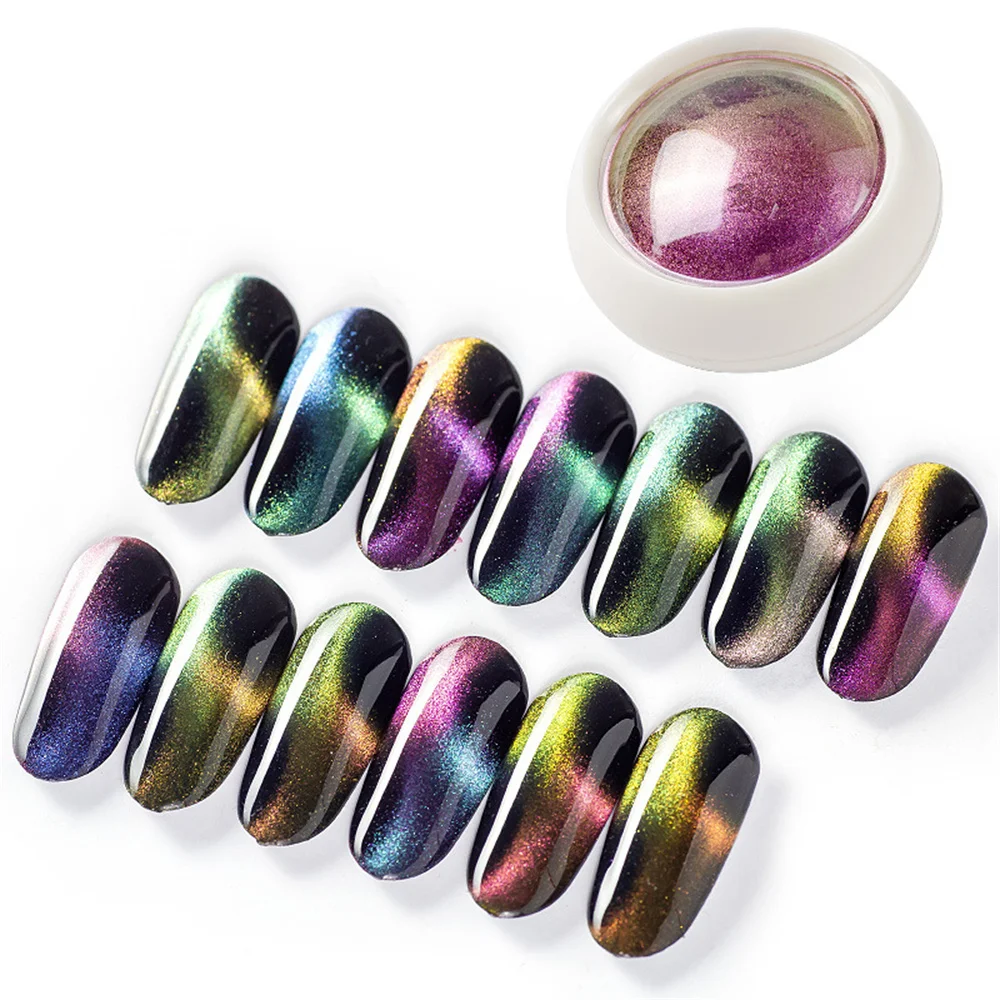 

5D Cat Eye Nail Powder Shinning Chameleon Effect Chrome Pigment Cat Magnet Glitter Nails UV Dust Soak Off Manicure Decorations