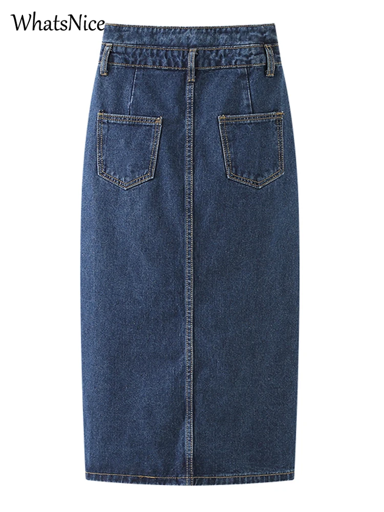Юбка женская джинсовая ассиметричная на пуговицах модная Повседневная Длинная