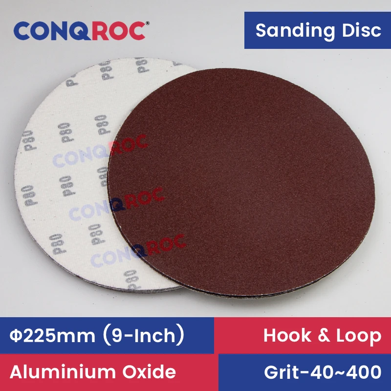 Sanding Discs 225mm (9-inch) 10-Piece Aluminum Oxide Dry Sandpapers Hook and Loop Grit-40~400