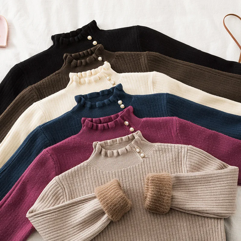 

Women's Cashmere Half-turtleneck Button-down Jumper Women's Heavy Autumn Winter Sweater Women's Base