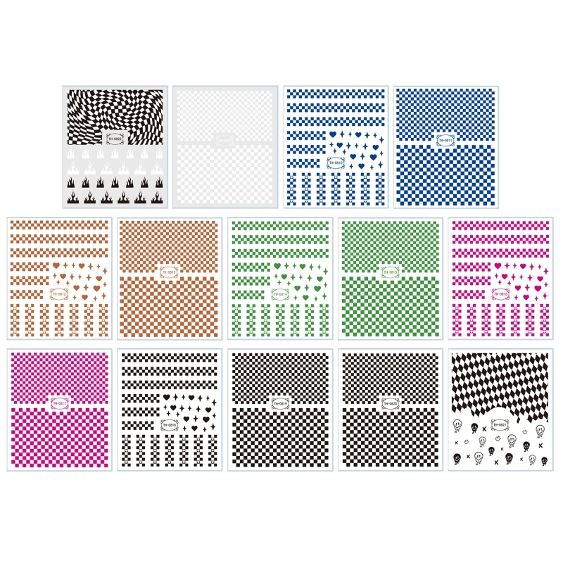 

2022 квадратные шахматные наклейки для ногтей, ультратонкие цветные шахматные самоклеящиеся наклейки для ногтей, искусственные наклейки для...