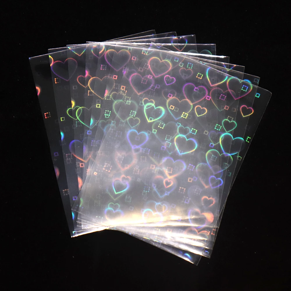 

100Pcs Heart-shaped Foil YGO Transparent Laser Clear Sleeves Korea Idol Photo Holographic Protector Trading Cards Shield Cover