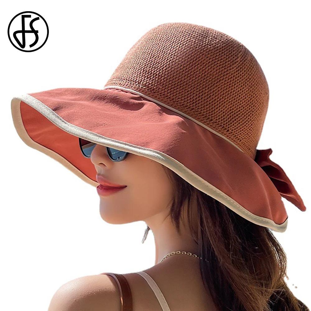 

FS Summer Wide Brim Round Top Visor Hats For Women Outdoor High Grade Sombreros Lady Fashion Sun Protection Beach Fisherman Cap