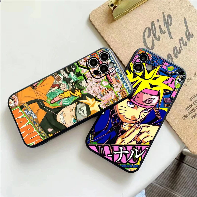 

Japan NARUTO Anime Phone Case For Funda iPhone 13 12 11 Pro Max 13 12 Mini X XR XS Max 6 6s 7 8 Plus Coque Back Black