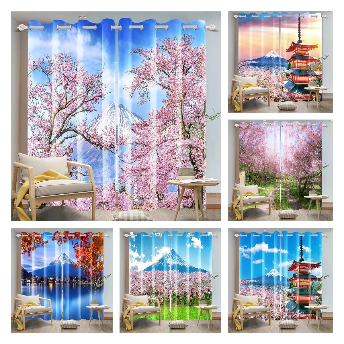 

Cherry Blossoms Window Curtain with Grommet Flora Tree Scenery Blackout Curtains for The Bedroom High Shading(1%-40%) 2 Panel