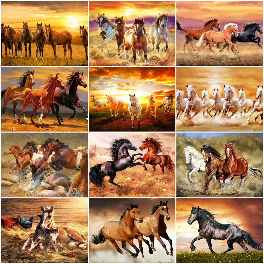 

Алмазная живопись с лошадью JIEME, набор для алмазной вышивки 5D «сделай сам», с изображением заката, животного, домашнее украшение для творчес...