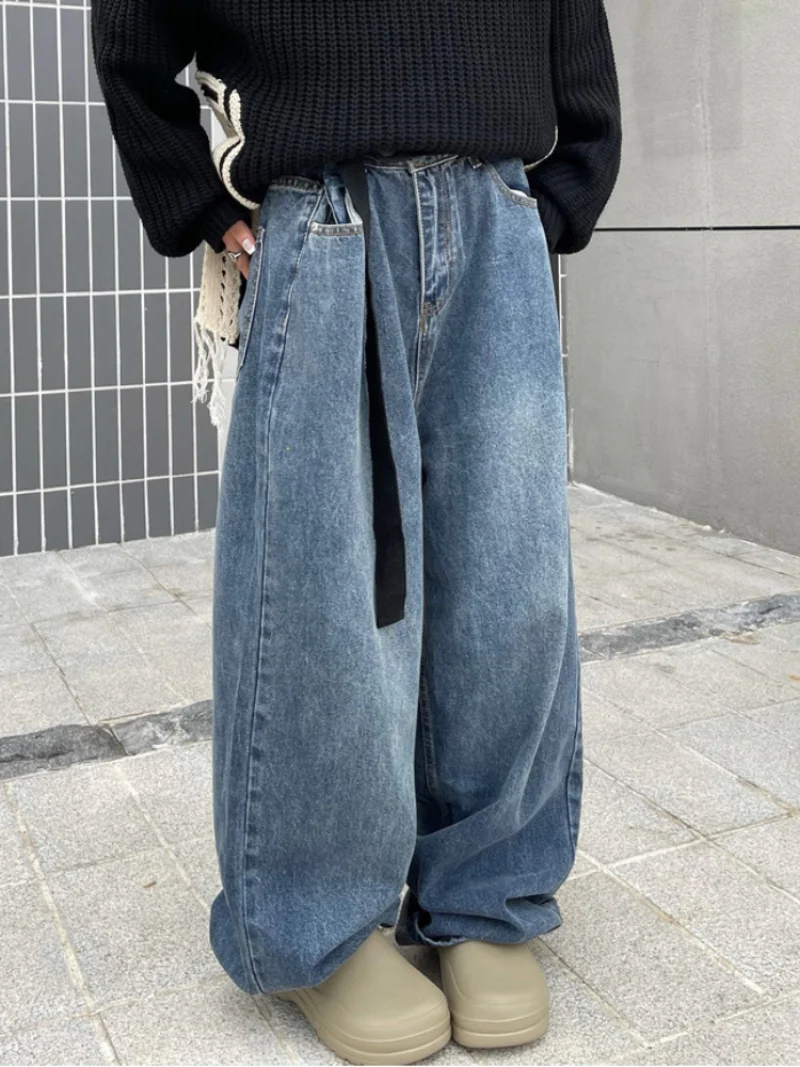 Men's 2023 Spring Couple Loose Straight Trousers Floor Skim Jeans Y2K Vintage Washed Japanese and Korean Wide Leg Jeans