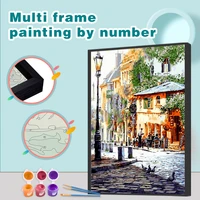 gatyztory oil painting by numbers multi aluminium frame drawing on color canvas handpainted town landscape kits home decor
