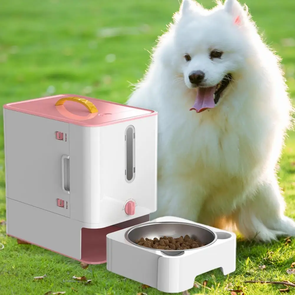 

Кормушка для домашних животных с коробкой для хранения, прочная 2-в-1 кормушка для питомцев, контейнер для хранения пищи для кошек и собак, простой в использовании диспенсер для лакомств, кормушка для домашних животных