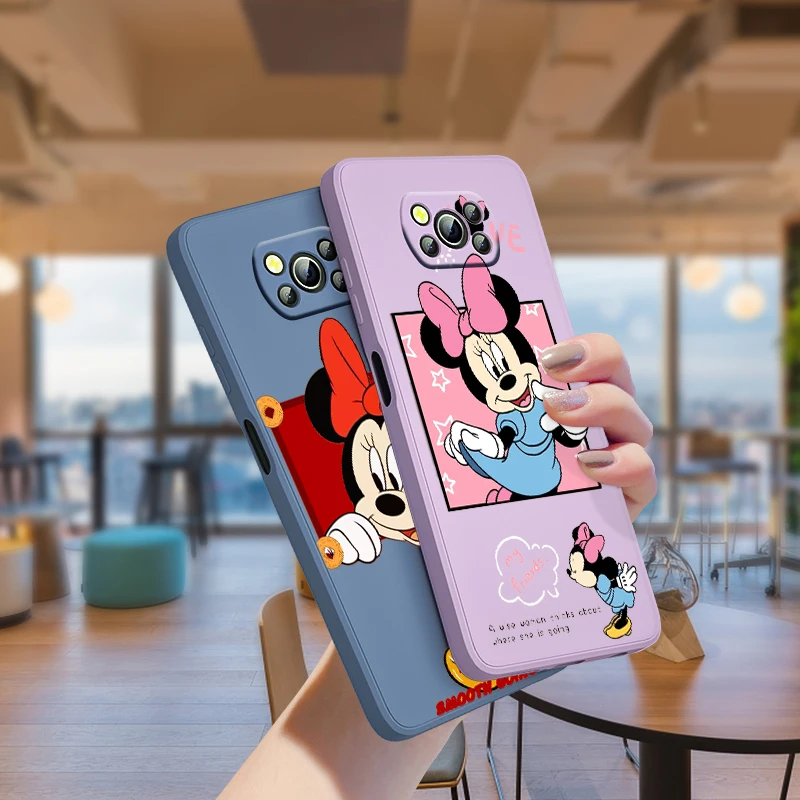 

Disney Mickey Minnie Mouse For Xiaomi Poco X3 NFC F3 GT X2 M4 M3 M2 Redmi 9A Note 10S 10 9 Pro Liquid Silicone Rope Phone Case