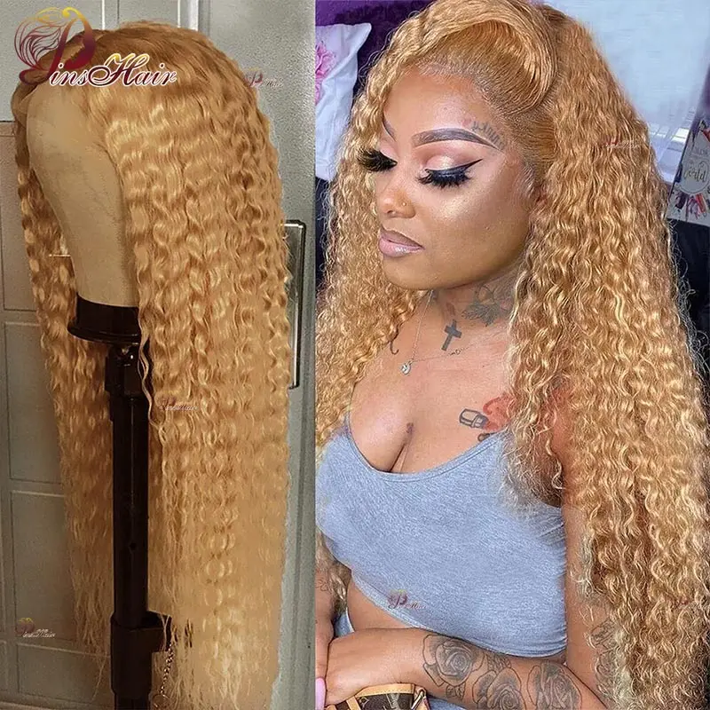 Honey Blonde Lace Front Human Hair Wigs Deep Wave Curly 13X4 Lace Front Wig Brazilian Remy Human Hair Wig Pre Plucked For Women