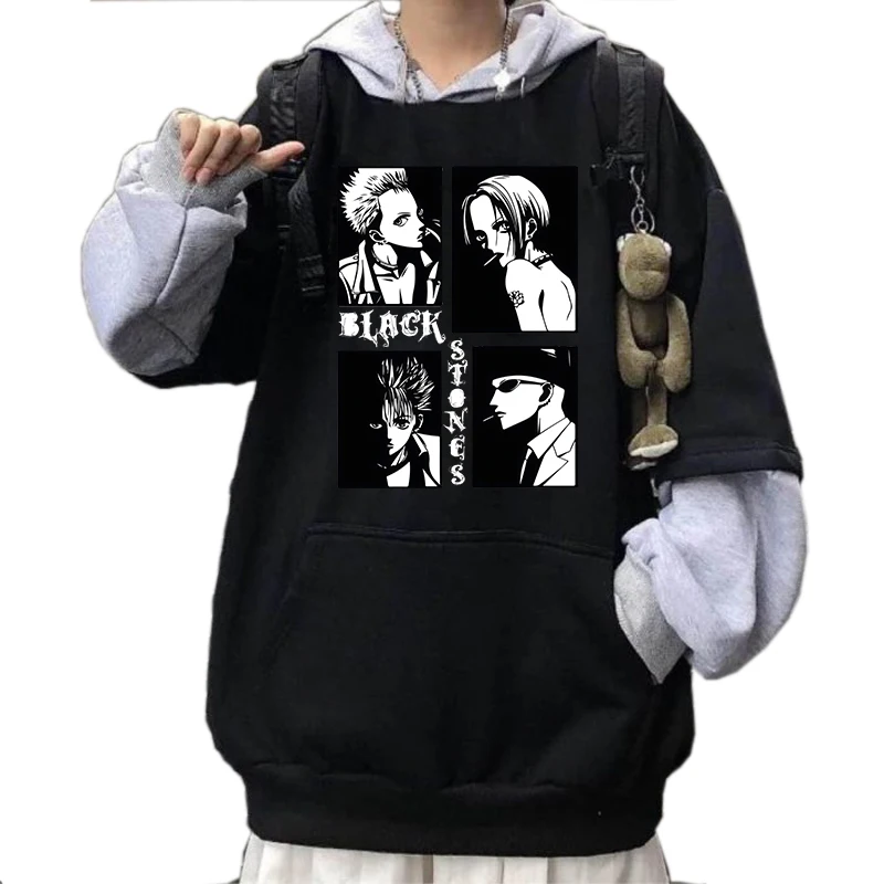 

Black Stones Band Anime Loose Hoodies Punk Hip Hop Streetwear Vintage Fleece Casual Hoodie Hight Street Clothes Y2k Grunge Tops