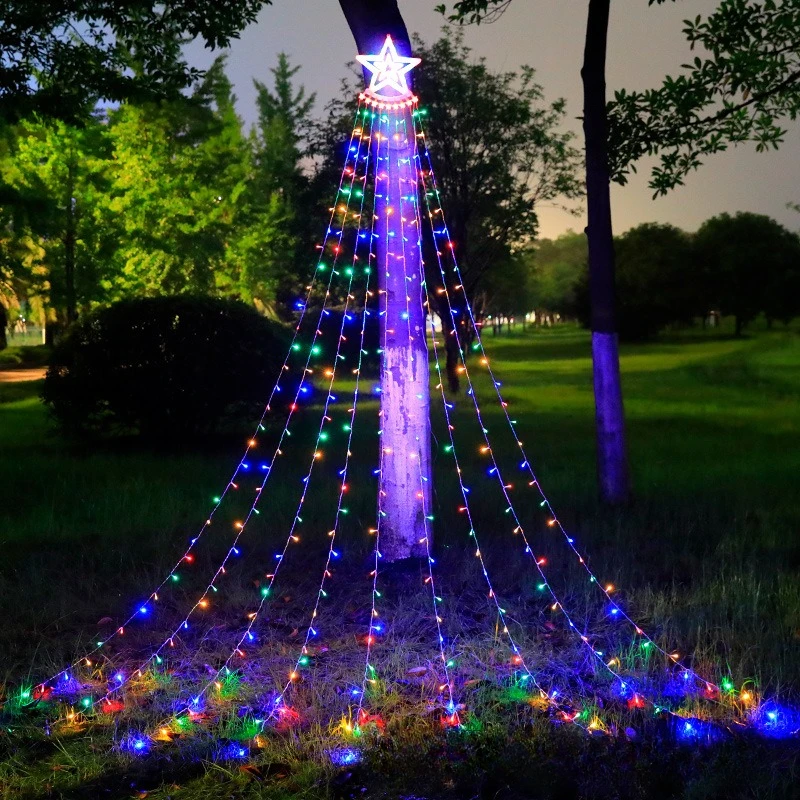 

New Christmas LED Pentagram Waterfall Lights RGB Running Water Lamps Spot Control Horse Running Lamp Outdoors Gardens Lawn Decor