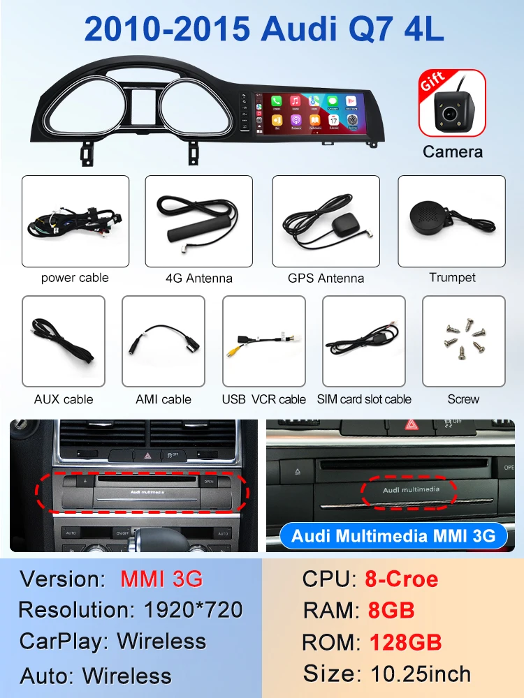 STWEI новый черный автомобильный мультимедийный беспроводной Android AUTO CarPlay 10,25-дюймовый экран для AUDI Q7 2005-2015 лет автомобильные видеоплееры