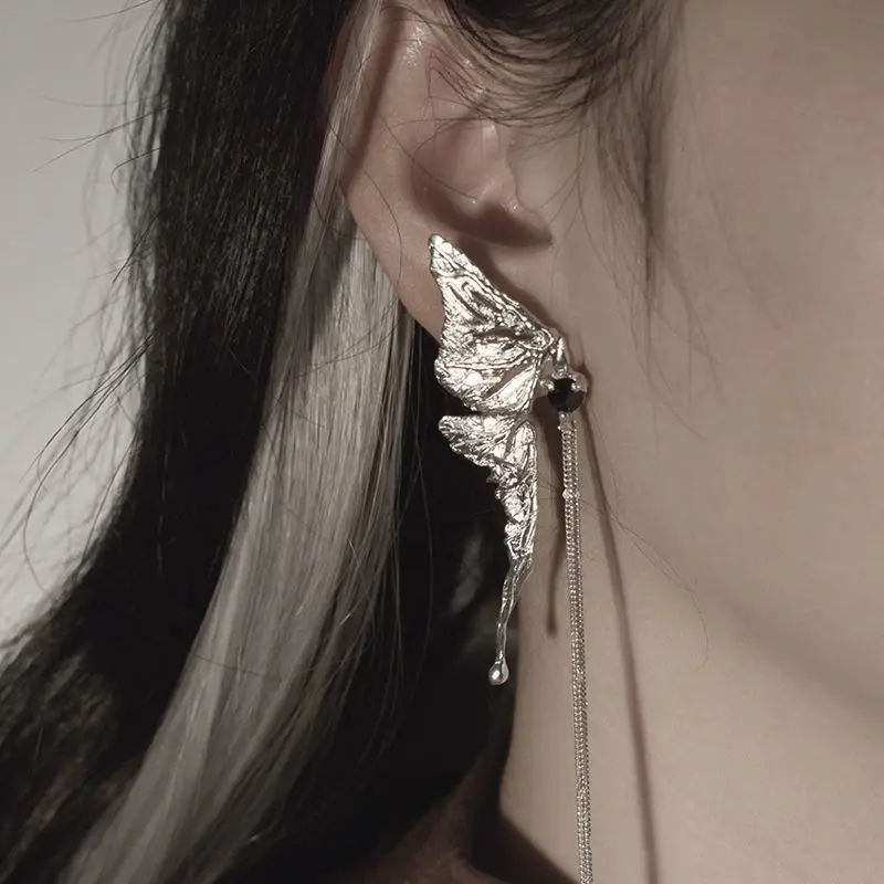 

S925 Silver Needle French Retro Super Long Diamond-Studded Butterfly Tassel Earrings Female Temperament High-End Long Earrings