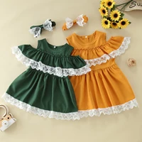 2022 summer girls dress casual short sleeve off shoulder lace party princess dresses toddler kids girl clothes 12 3 4 5 years