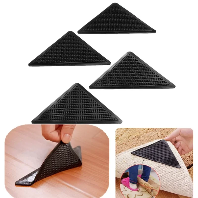 

1/4pcs Rug Carpet Grippers Triangle Rubber Mat Sticker Reusable Non Slip Silicone Washable Grips Home Bath Room Corners Pads