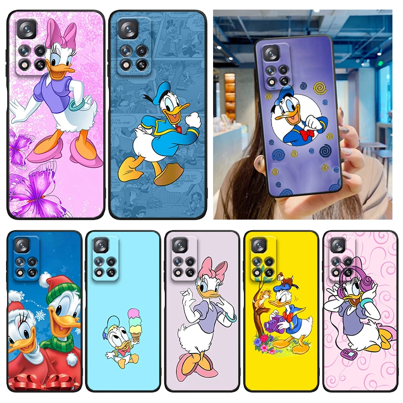 

Anime Cute Donald Duck Phone Case For Xiaomi Redmi Note 12 11E 11S 11 11T 10 10S 9 9T 9S 8 8T Pro Plus 5G Soft Black Cover