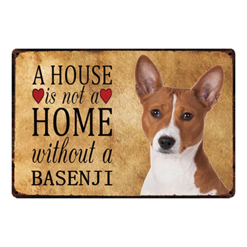

Dogs Home Without The Basenji Metal Sign Tin Poster Home Decor Bar Wall Art Painting vintage metal plate
