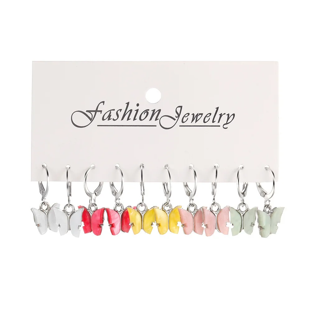 Earring Set Colorful Butterfly Creative Earrings Women's Fashion Combination Earrings Classic Multi Style Jewelry Women