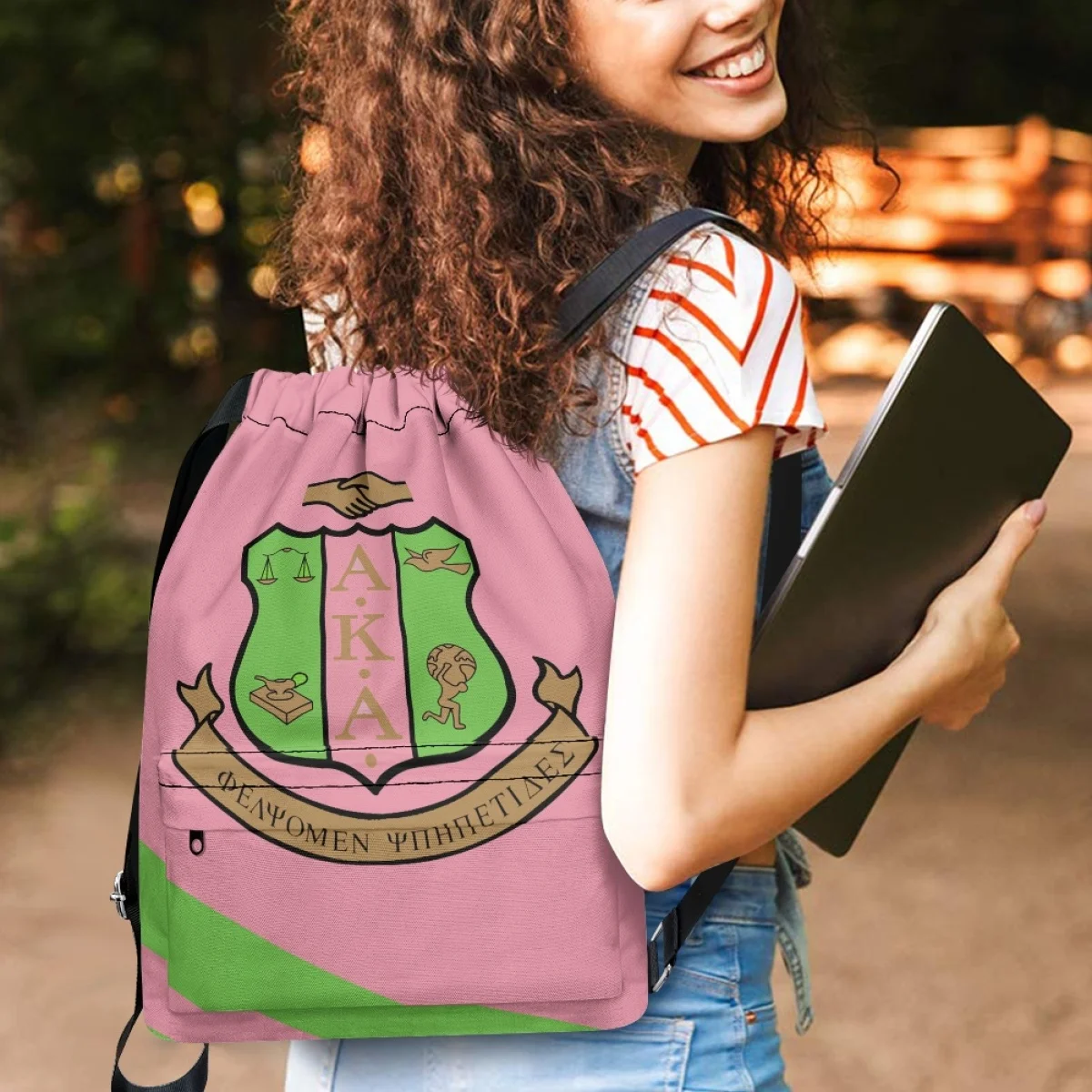 Alpha Kappa Alpha Pink Women Drawstring Backpack Large Female Travel Sport Shoulder Bags String Gym Back Pack Girls School Bags