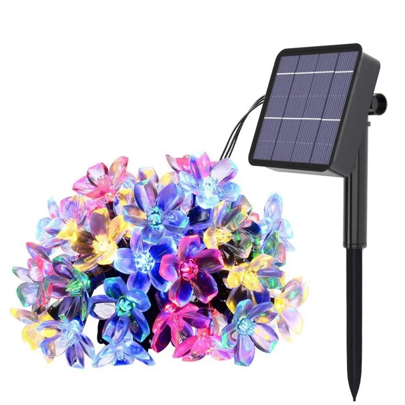 

solar outdoor lights garland 5m 7m 12m Peach Flower Solar Lamp Power LED String Fairy Lights Garden Christmas Decor for Outdoor