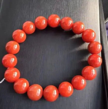 

Natural South Red AgateRound Carve Beads Bracelet AAAA 11-10.5mm