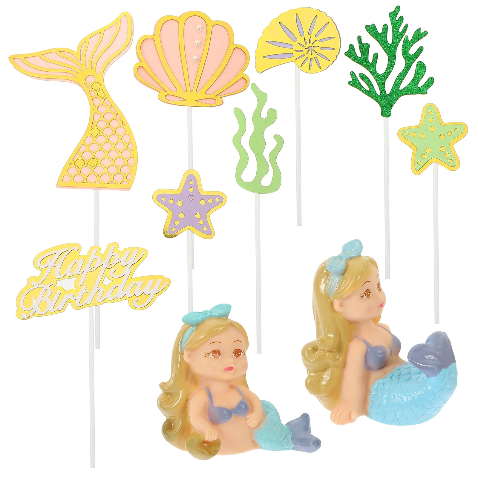 

Birthday Cake Decorations Cupcake Picks Tail Mermaid Party Topper Supplies Paper