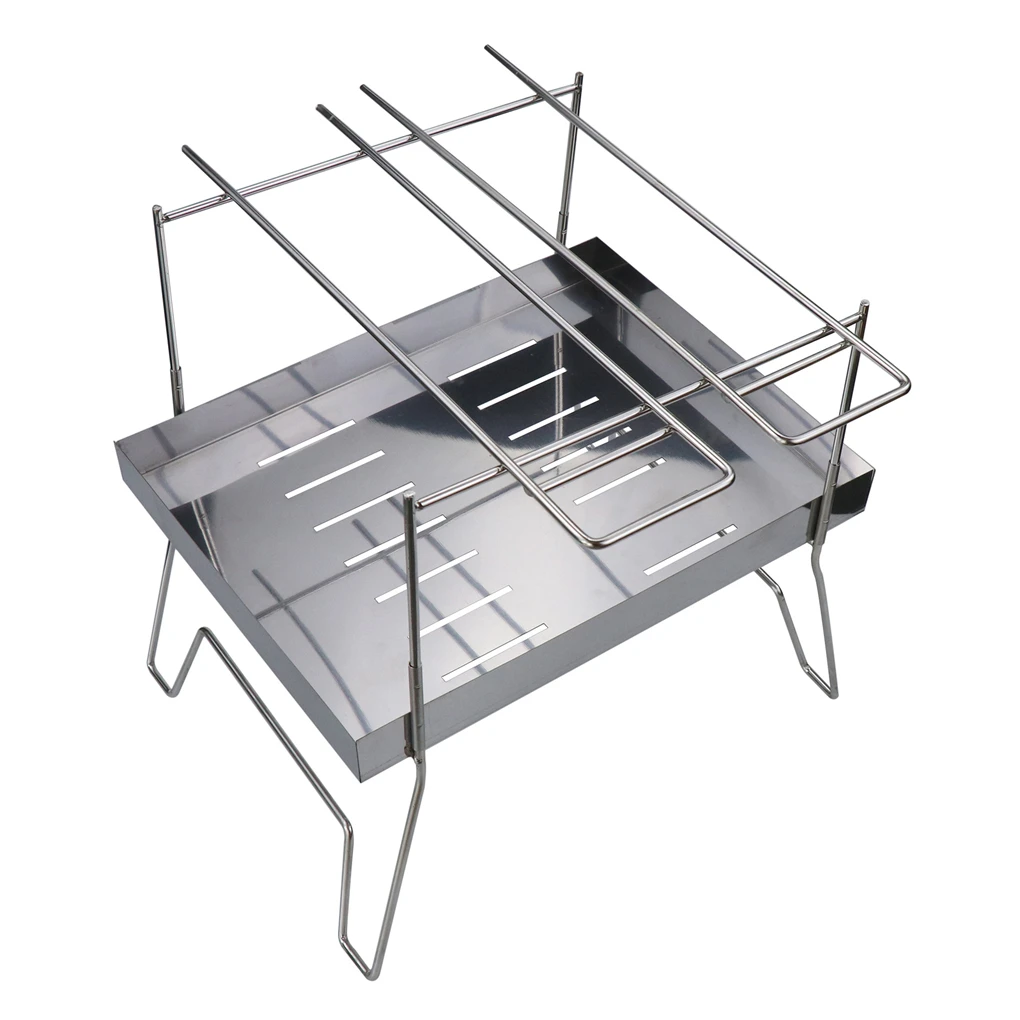 

Stainless Steel BBQ Grill Rack Portable Foldable Campfire Food Grilling Stand Yards Camping Stove Barbeque Cookware