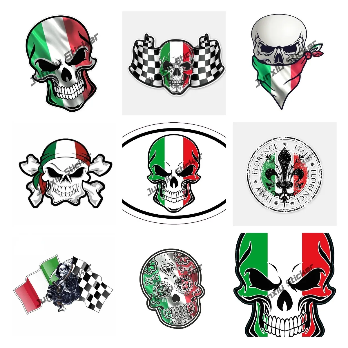 

Italian Flag Skull Vinyl Decal GOTHIC BIKER SKULL with Italy Italian Il Tricolore Flag Motif External Vinyl Decal Car Stickers