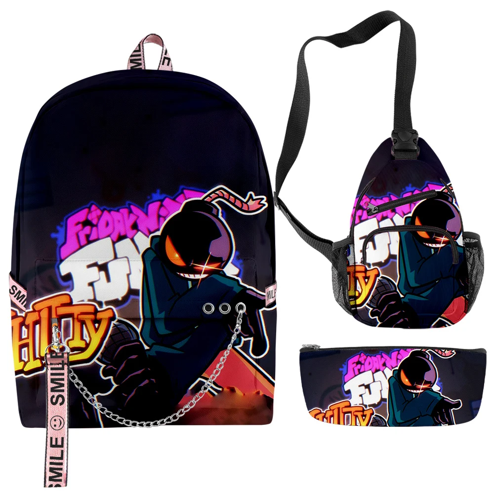 

Harajuku Friday Night Funkin 3pcs/Set Backpack 3D Print Oxford Waterproof Notebook multifunction Backpack Chest Bag Pencil Case