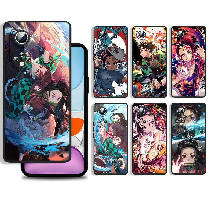 

Demon Slayer Kimetsu Yaiba Cover For Huawei P50 P40 P30 P20 Lite 5G Nova Plus 9 SE Pro 5T Y9S Y9 Prime Black Phone Case