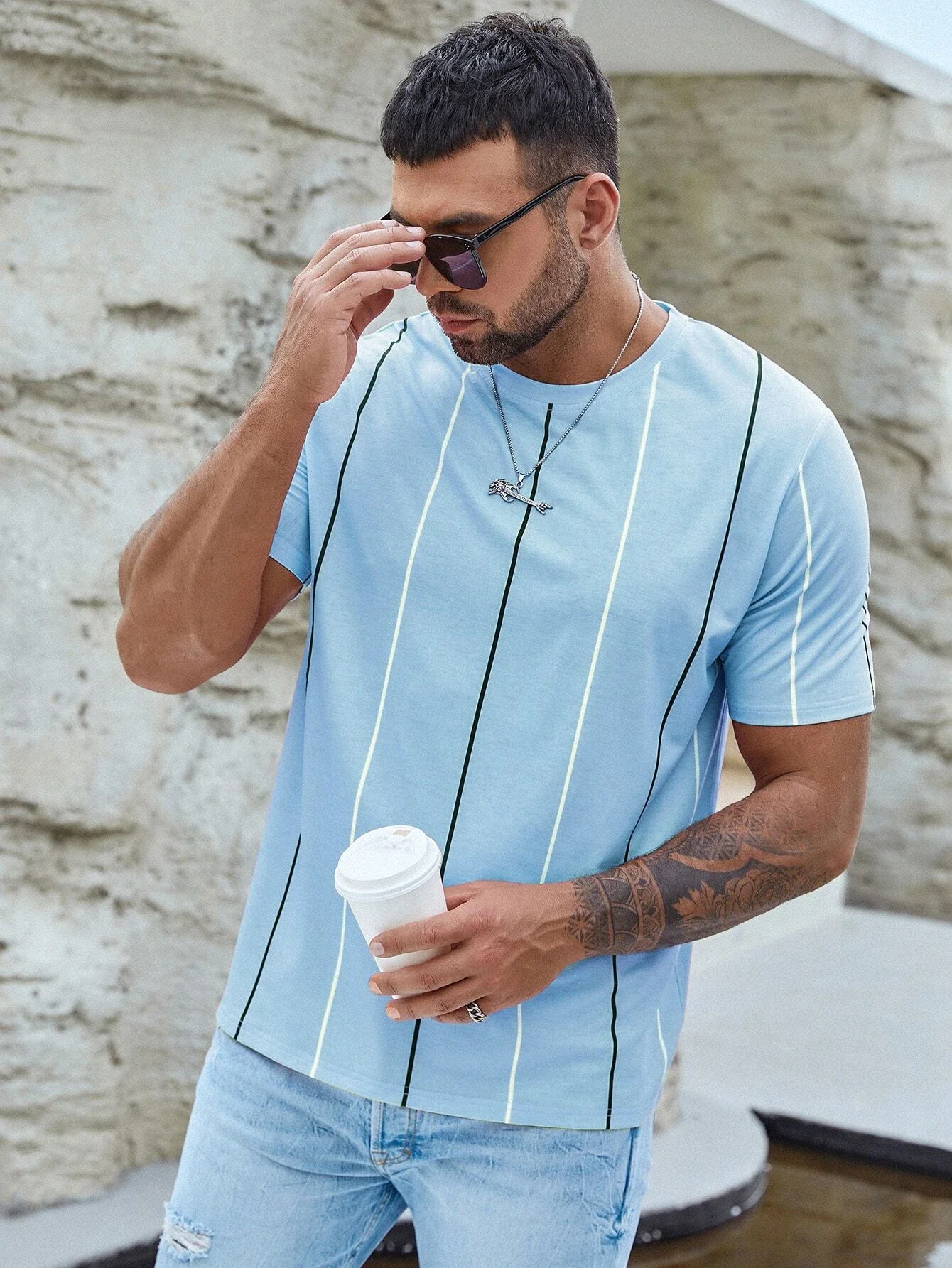

Men Striped Print Tee