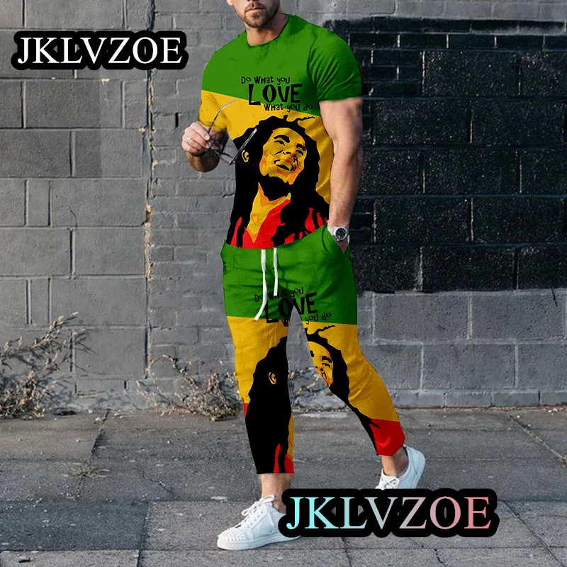 Bob Marley Trousers Tracksuits Men Printing TShirt Casual Shirt Suit Vintage Outfit New Fashion Clothing Street Style Plus Size