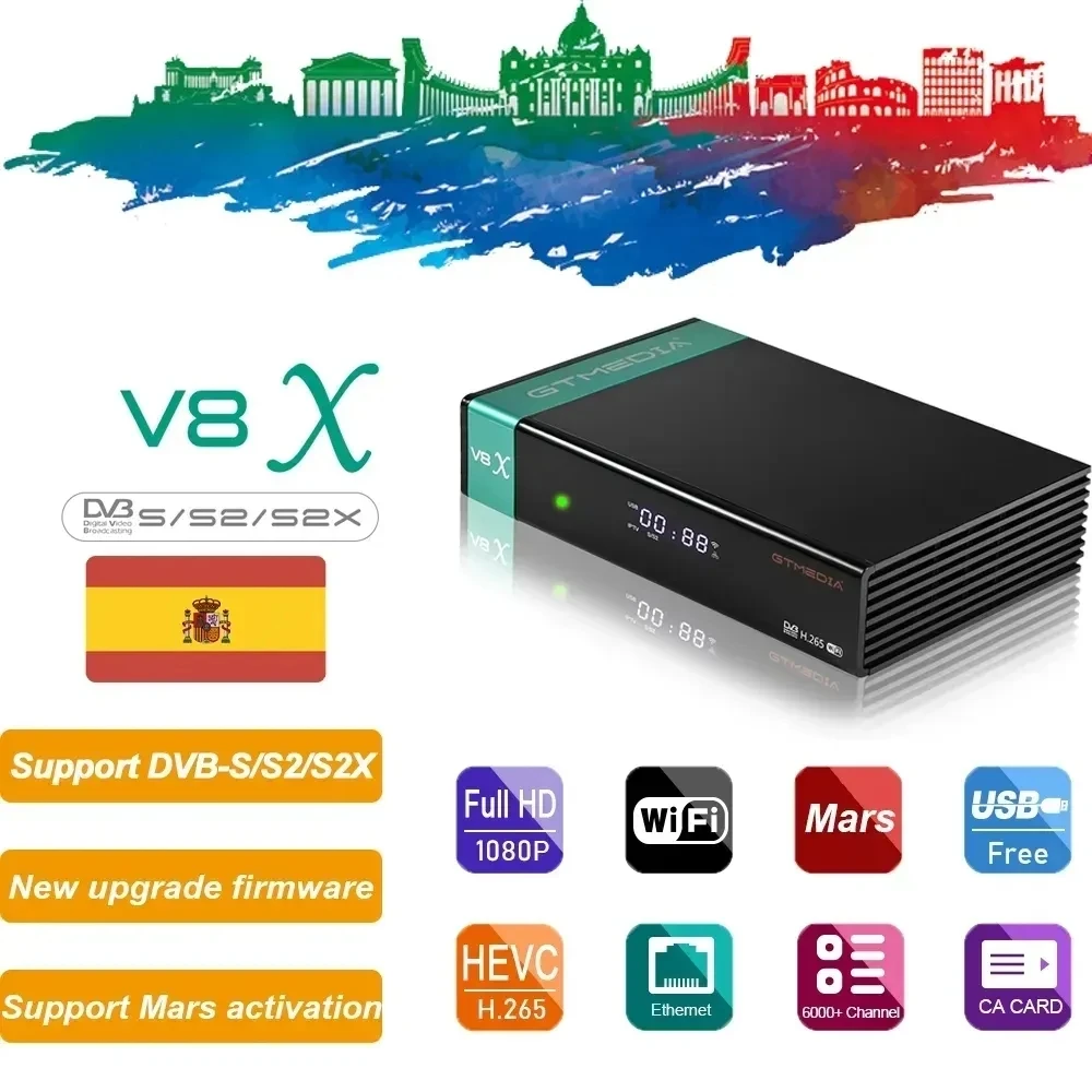 

GTMEDIA V8X Satellite TV Receiver Decoder DVB-S2 S2X 1080P Full HD H.265 Built-in WIFI Upgrade From V8 NOVA Support Ma