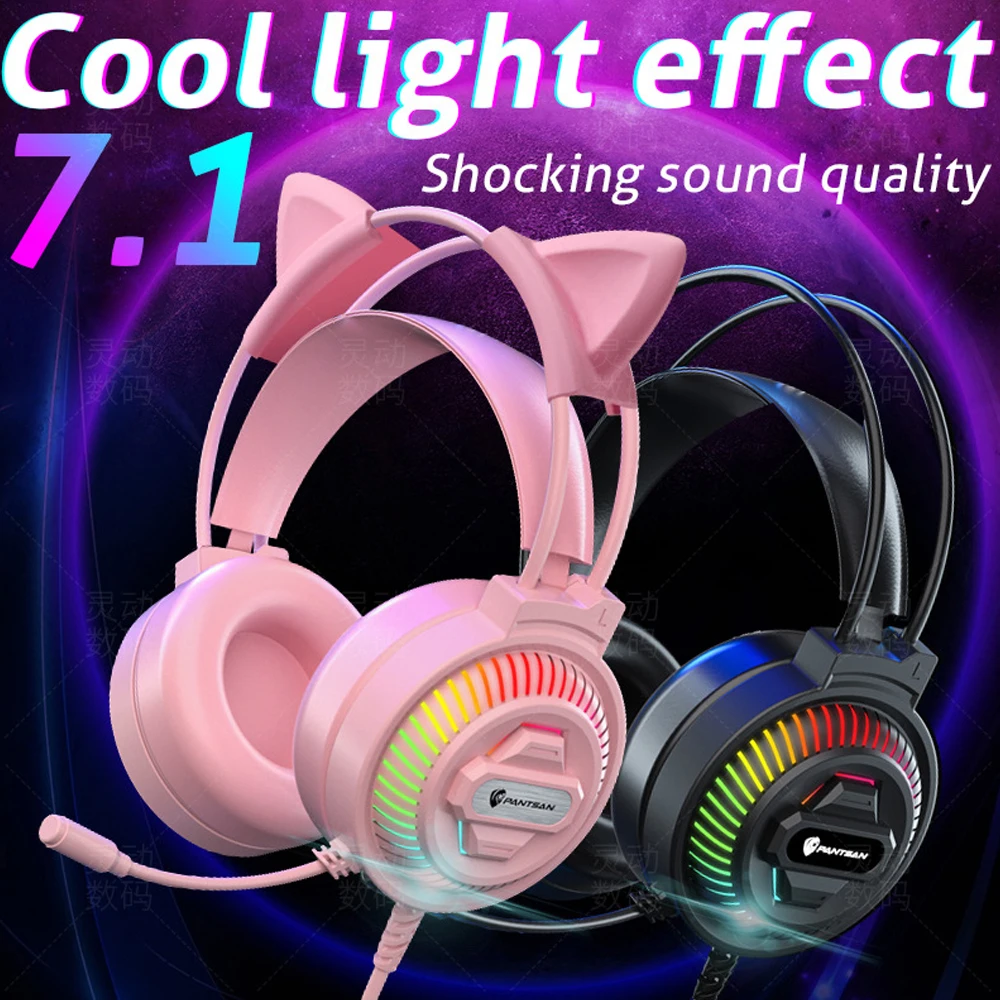 

USB Проводная игровая гарнитура, Розовые симпатичные наушники с шумоподавлением и микрофоном для ПК, ноутбука, Ipad