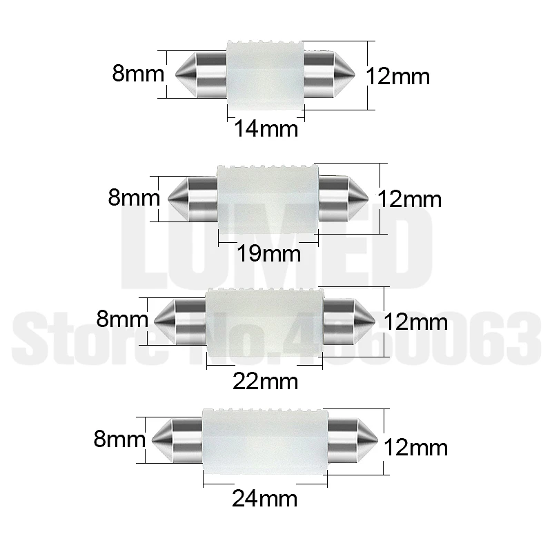 100x C5W светодиодная лампа для автомобиля Luces 2 3030 для интерьера, боковой фестунки, купола и чтения, DC 12-24V, IC керамики включен.