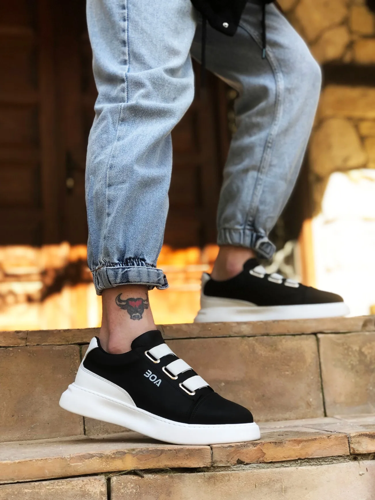 

BA0329 3 band black white detailed thick sole Casual men's shoes