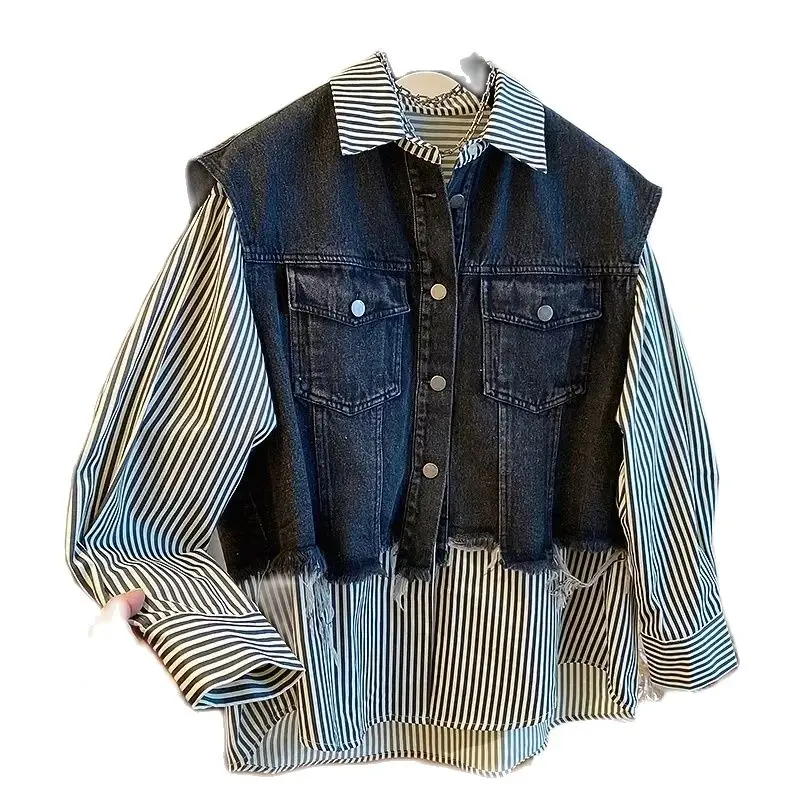 Женская рубашка из денима свободная блузка двух предметов большие размеры 4XL