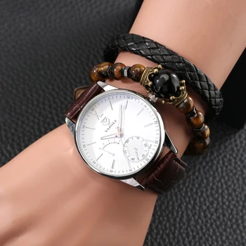 Personalized Men's Watch Bracelet Set Vintage Woven Bracelets Bead Chain Simple Quartz Wristwatch Sets Best Gift for Boyfriend Other Image