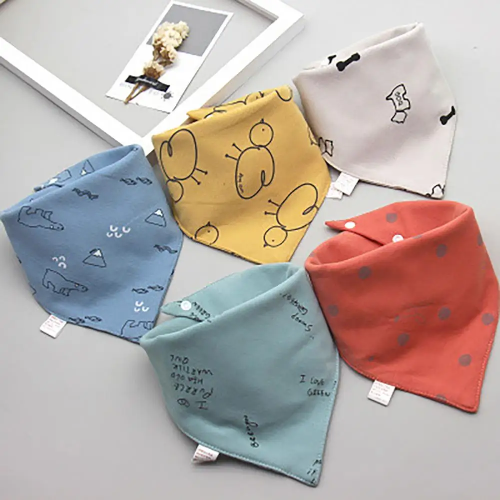 

5Pcs Saliva Towels Cartoon Pattern Water Absorbent Double-layer Baby Bandana Drool Bibs for Infant Accessories