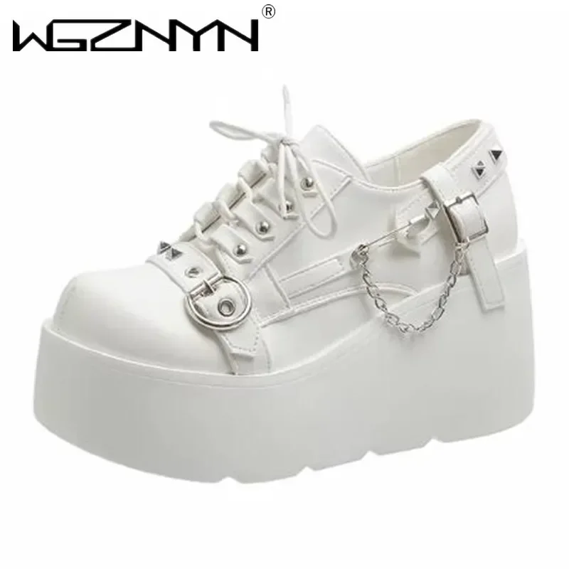 Женские кожаные ботинки в стиле ретро черные туфли панк и готика металлическая