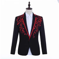 korean style men blazers flower coat wedding business casual suit jacket street wear social veste homme