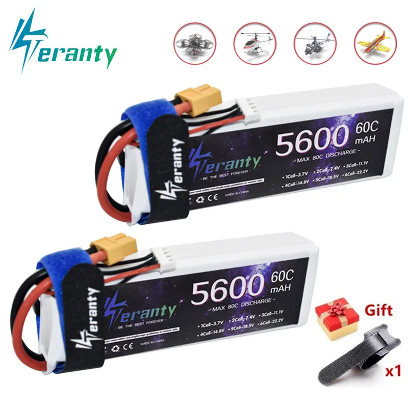 LiPo Battery 5600mAh 3s 11.1V 60C For RC Helicopter Aircraft Quadcopter Cars Airplane With T 2P XT60 XT90 Plug 11.1V 3S Battery